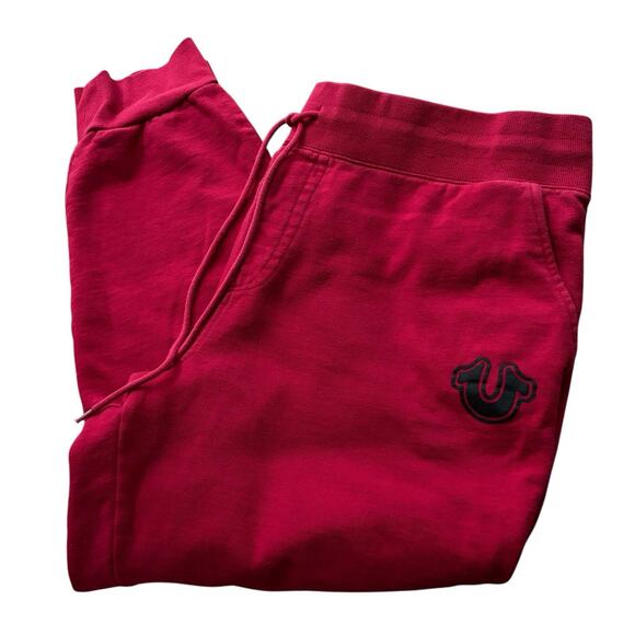 True Religion Pants Mens XXL Red Logo Core Jogger Sweatpant Horseshoe Cuff 28” - Picture 5 of 5